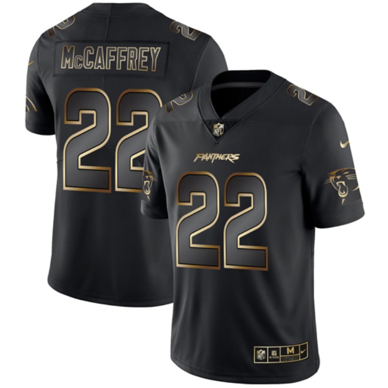 Men's Carolina Panthers #22 Christian McCaffrey 2019 Black Gold Edition Stitched NFL Jersey. - Click Image to Close