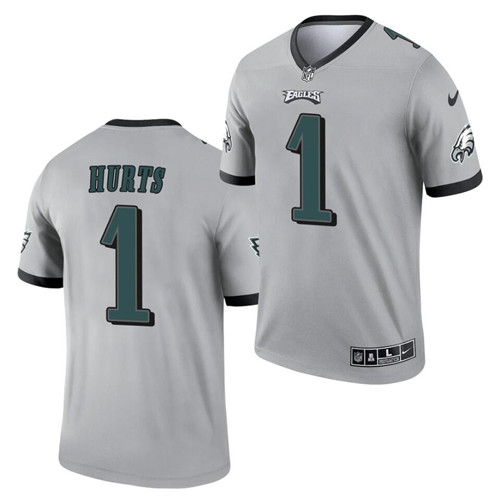 Men's Philadelphia Eagles #1 Jalen Hurts Silver 2021 Inverted Legend Stitched Jersey