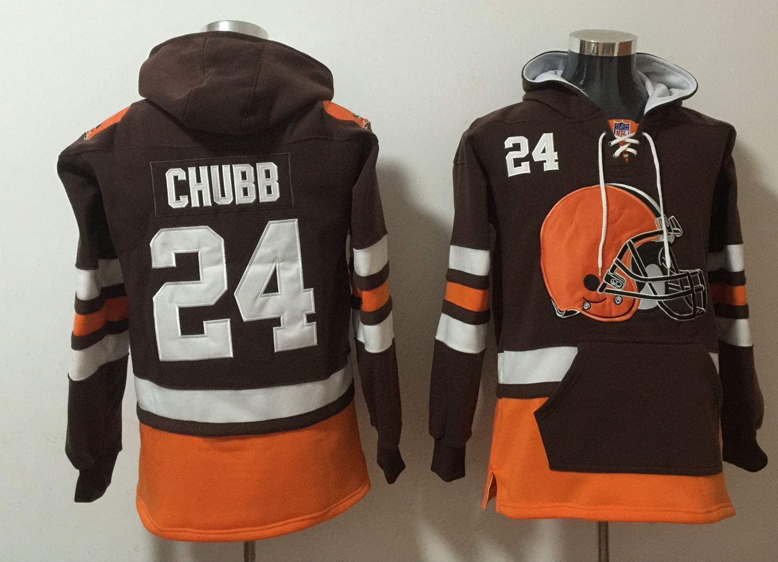 Men's Cleveland Browns #24 Nick Chubb Black Ageless Must-Have Lace-Up Pullover Hoodie