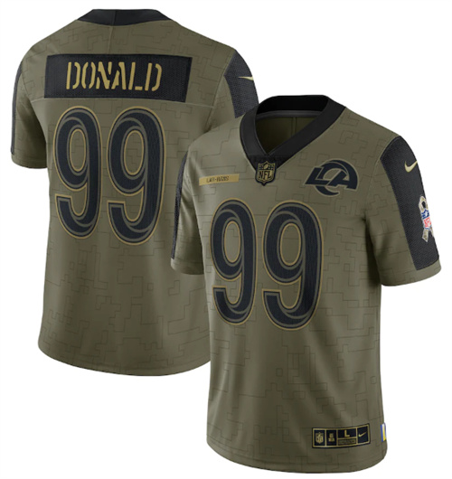 Men's Los Angeles Rams #99 Aaron Donald 2021 Olive Salute To Service Limited Stitched Jersey