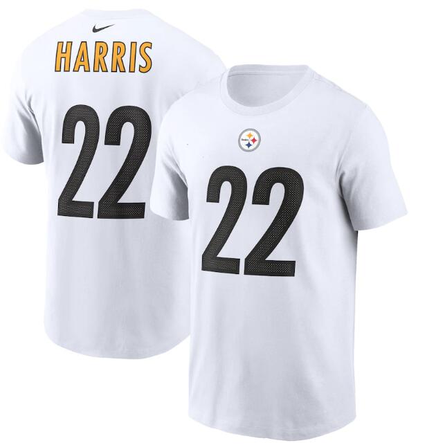 Men's Pittsburgh Steelers #22 Najee Harris 2021 White NFL Draft First Round Pick Player Name & Number NFL T-Shirt - Click Image to Close