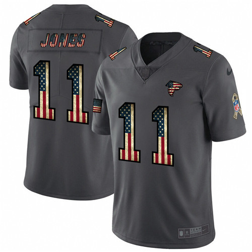 Men's Atlanta Falcons #11 Julio Jones Grey 2019 Salute To Service USA Flag Fashion Limited Stitched NFL Jersey