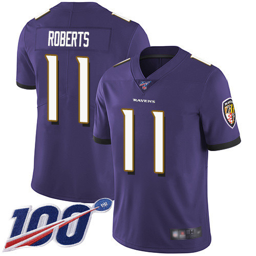 Men's Baltimore Ravens #11 Seth Roberts Purple 100th Season Limited Stitched NFL Jersey - Click Image to Close