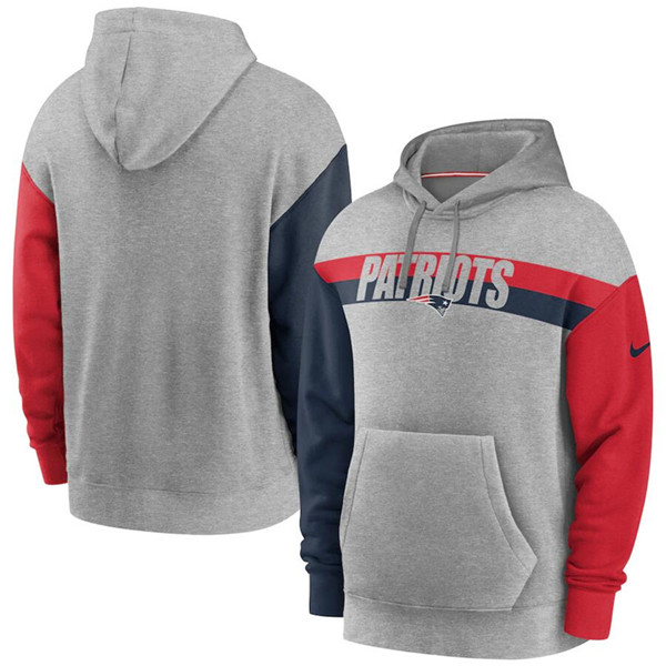 Men's New England Patriots Heathered Gray Fan Gear Heritage Tri-Blend Pullover NFL Hoodie