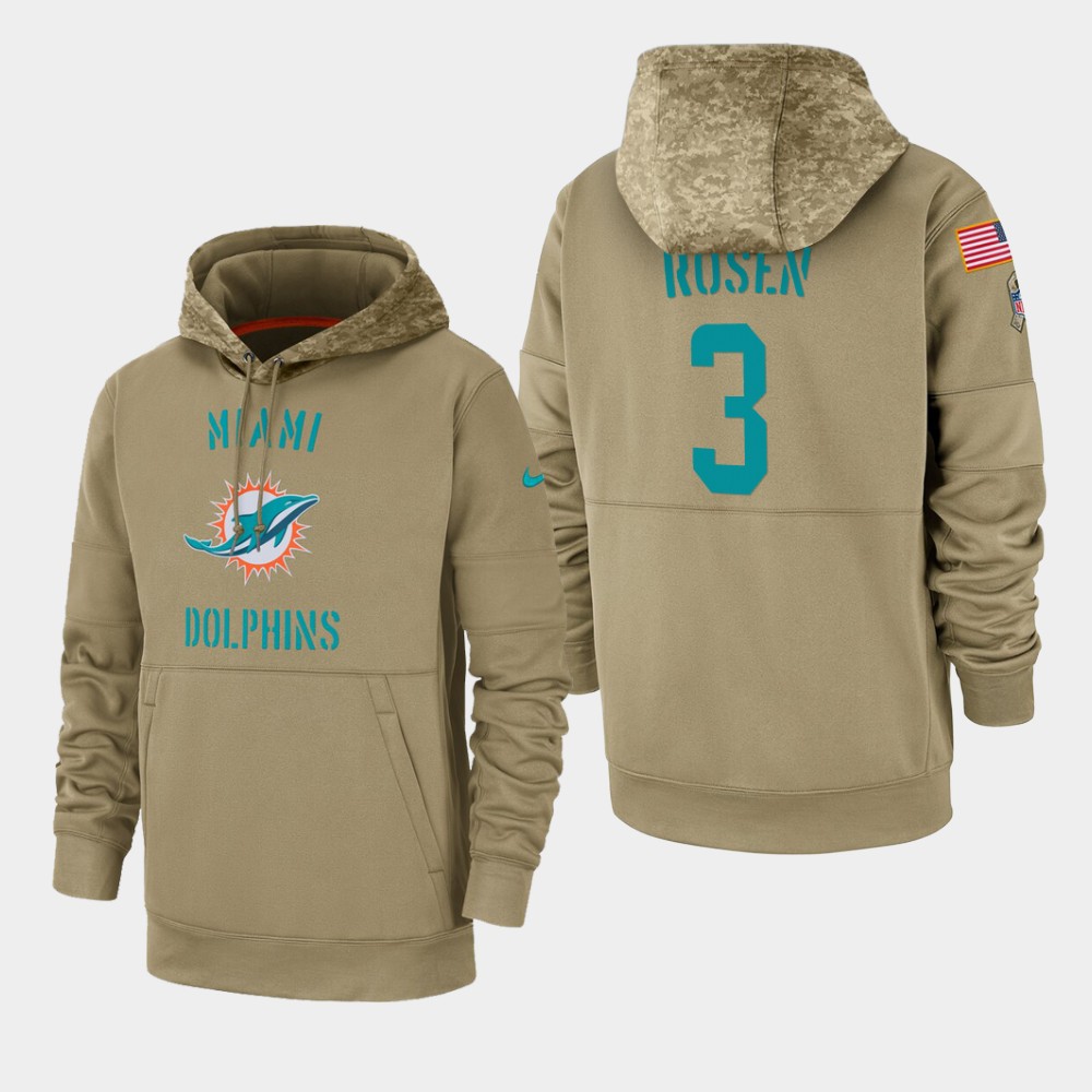 Men's Miami Dolphins #3 Josh Rosen Tan 2019 Salute To Service Sideline Therma Pullover Hoodie