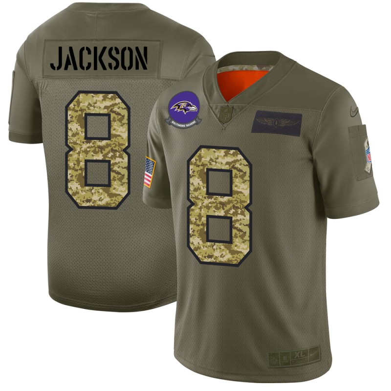 Men's Baltimore Ravens #8 Lamar Jackson 2019 Olive Camo Salute To Service Limited Stitched NFL Jersey