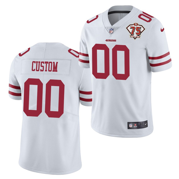 Men's San Francisco 49ers ACTIVE PLAYER Custom 2021 White 75th Anniversary Patch Red Limited Stitched NFL Jersey