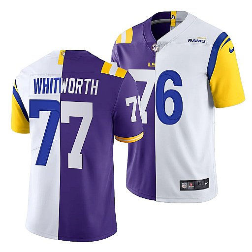 Men's Los Angeles Rams X LSU Tigers #77 Andrew Whitworth Purple/White Split Stitched Jersey