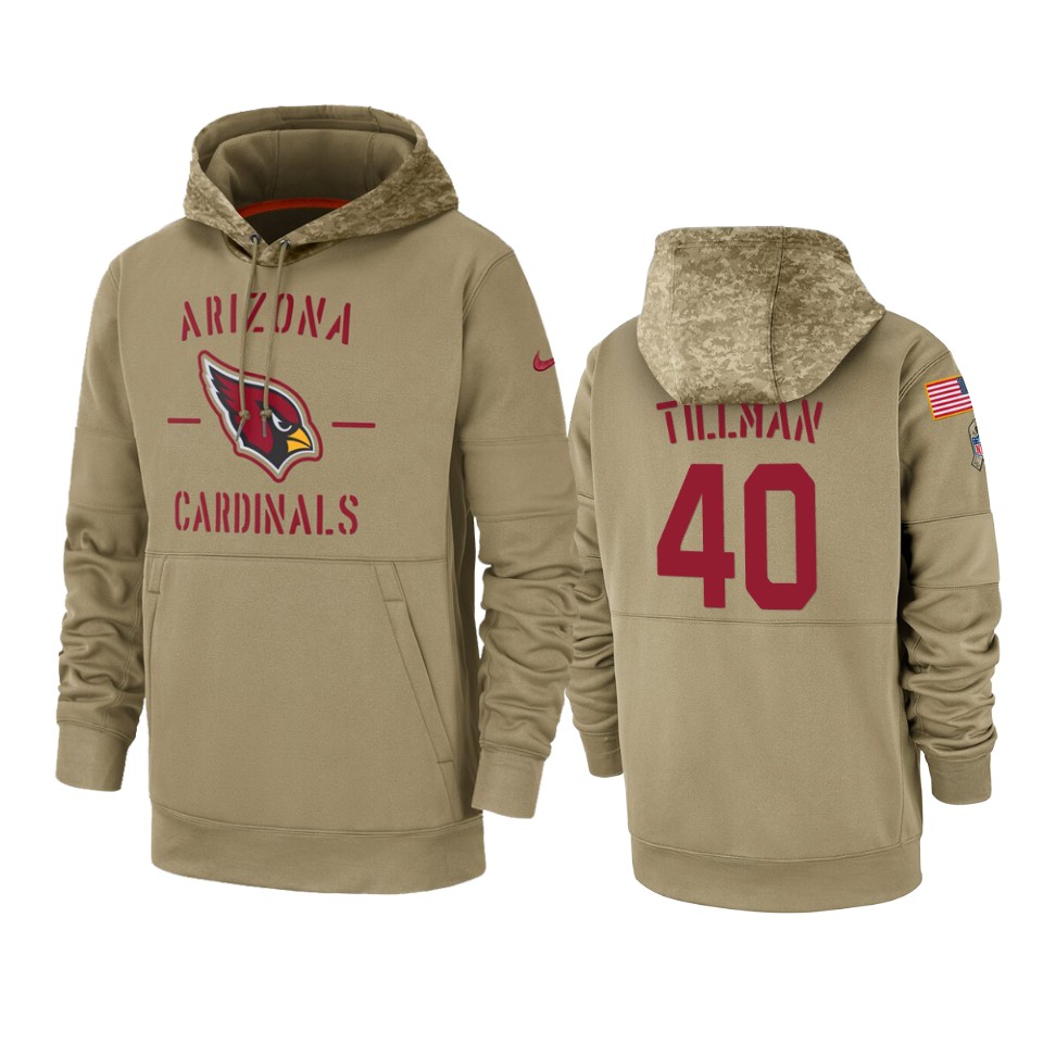 Men's Arizona Cardinals #40 Pat Tillman Tan 2019 Salute to Service Sideline Therma Pullover Hoodie