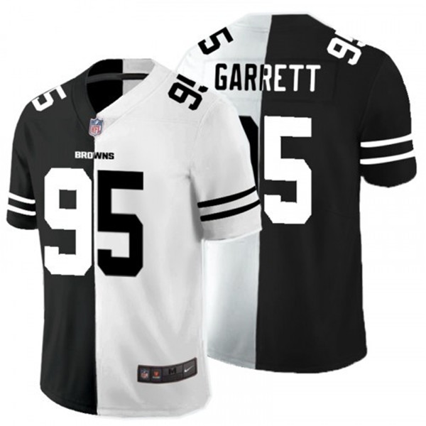 Men's Cleveland Browns #95 Myles Garrett Black White Split 2020 Stitched Jersey