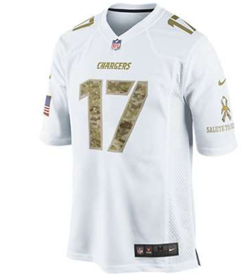 Men's Los Angeles Chargers #17 Philip Rivers White Camo Salute To Srvice Stitched NFL Jersey - Click Image to Close