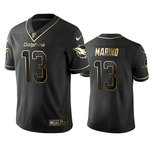 Men's Miami Dolphins #13 Dan Marino Black 2019 Golden Edition Limited Stitched NFL Jersey - Click Image to Close