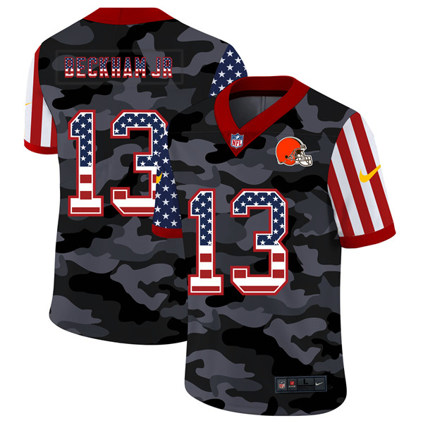 Men's Cleveland Browns #13 Odell Beckham Jr. 2020 Camo USA Flag Limited Stitched NFL Jersey