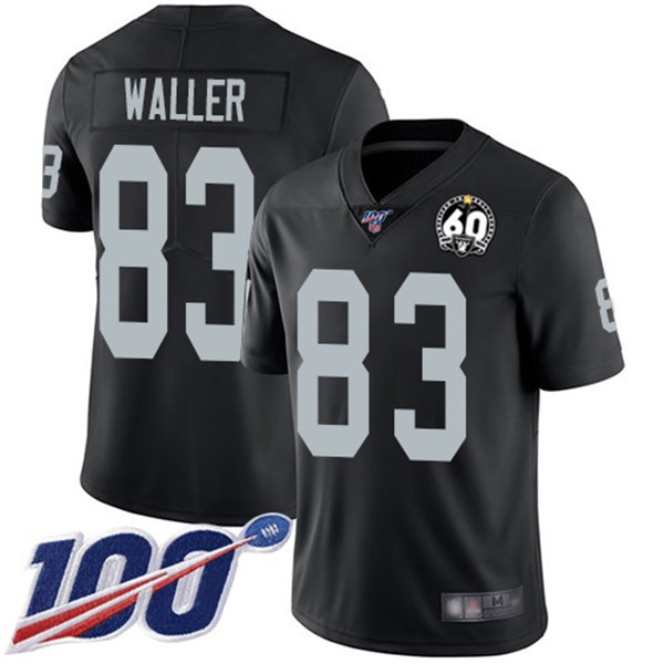 Men's Oakland Raiders #83 Darren Waller Black 100th Season With 60 Patch Vapor Limited Stitched NFL Jersey - Click Image to Close