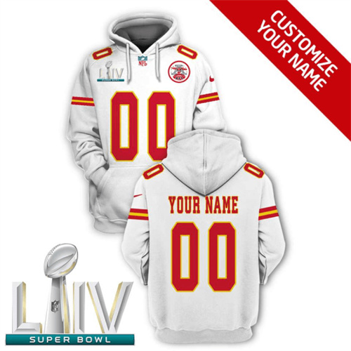 Kansas City Chiefs Active Custom White 2021 Super Bowl LIV Pullover Hoodie(Stitched number&name) - Click Image to Close