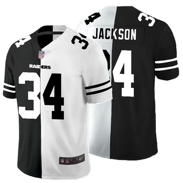 Men's Las Vegas Raiders #34 Bo Jackson Black White Split 2020 Stitched Jersey