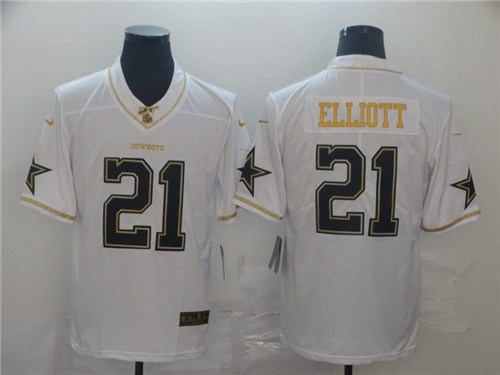 Men's Dallas Cowboys #21 Ezekiel Elliott White 2019 100th Season Golden Edition Stitched NFL Jersey