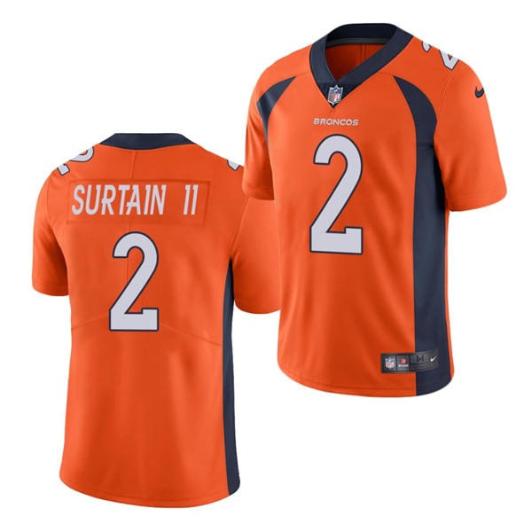 Men's Denver Broncos #2 Patrick Surtain II 2021 NFL Draft Orange Vapor Untouchable Limited Stitched Jersey