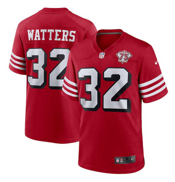 Men's San Francisco 49ers #32 Ricky Watters Red 2021 75th Anniversary Stitched NFL Game Jersey