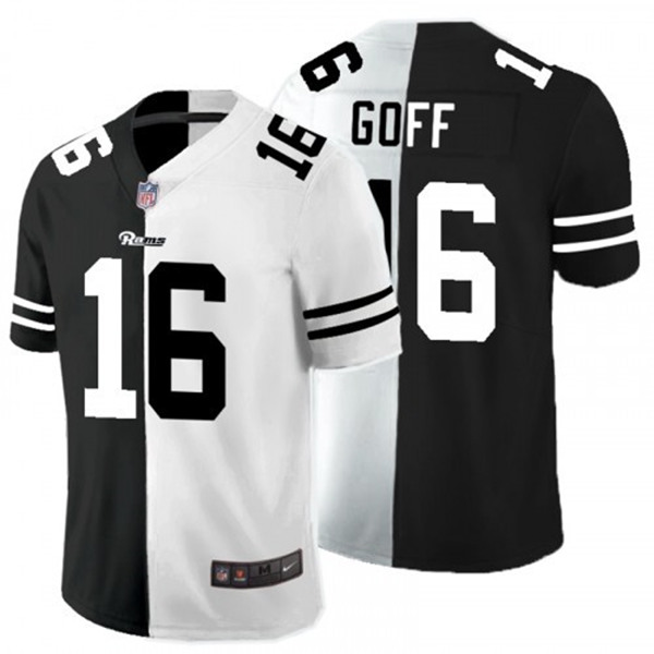 Men's Los Angeles Rams #16 Jared Goff Black White Split 2020 Stitched Jersey