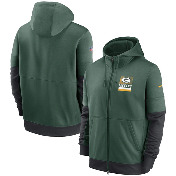 Men's Green Bay Packers Green Sideline Impact Lockup Performance Full-Zip NFL Hoodie