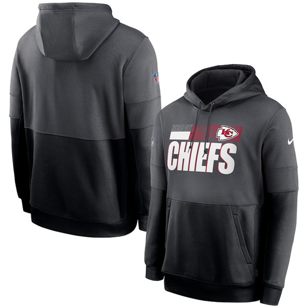 Men's Kansas City Chiefs Charcoal/Black Sideline Impact Lockup Performance Pullover NFL Hoodie