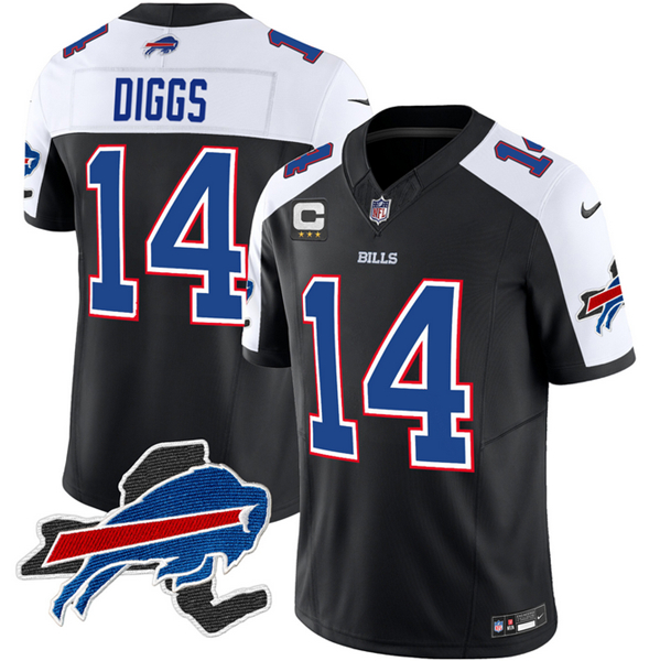 Men's Buffalo Bills #14 Stefon Diggs Black/White 2023 F.U.S.E. New York Patch and 3-Star C Patch Vapor Untouchable Limited Football Stitched Jersey