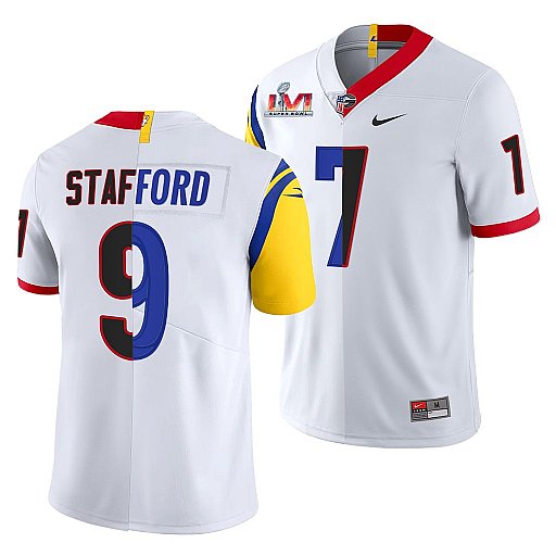 Men's Los Angeles Rams X Georgia Bulldogs #9 Matthew Stafford White Split Stitched Jersey