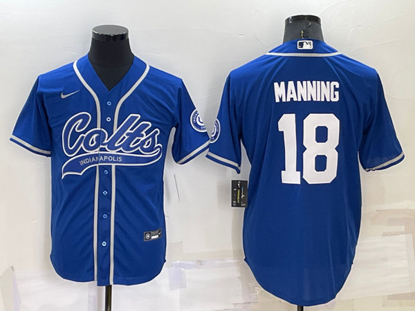 Men's Indianapolis Colts #18 Peyton Manning Royal Cool Base Stitched Baseball Jersey