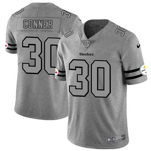 Men's Pittsburgh Steelers #30 James Conner 2019 Gray Gridiron Team Logo Limited Stitched NFL Jersey - Click Image to Close