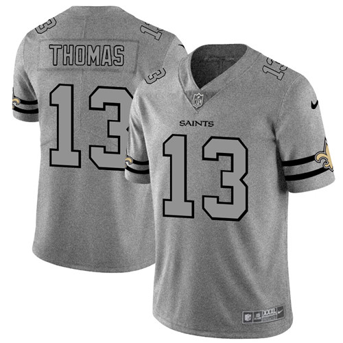 Men's New Orleans Saints #13 Michael Thomas 2019 Gray Gridiron Team Logo Limited Stitched NFL Jersey