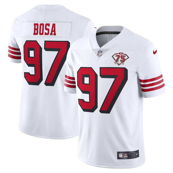 Men's San Francisco 49ers #97 Nick Bosa White 2021 75th Anniversary Vapor Untouchable Limited Stitched NFL Jersey - Click Image to Close