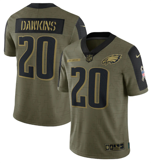 Men's Philadelphia Eagles #26 Miles Sanders 2021 Olive Salute To Service Limited Stitched Jersey