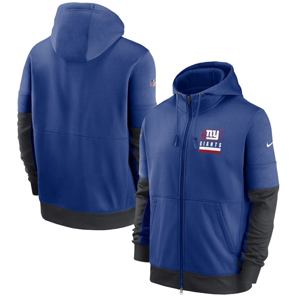 Men's New York Giants Royal Sideline Impact Lockup Performance Full-Zip NFL Hoodie