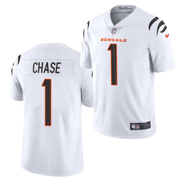 Men's Cincinnati Bengals #1 Ja'Marr Chase 2021 NFL Draft White Vapor Limited Stitched Jersey