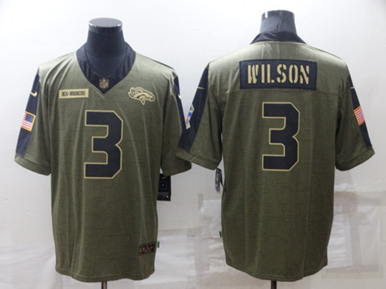 Men's Denver Broncos #3 Russell Wilson Olive Salute To Service Limited Stitched Jersey - Click Image to Close