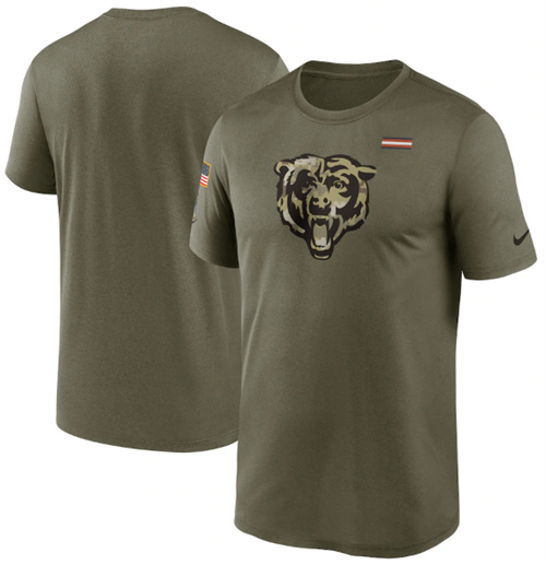 Men's Chicago Bears 2021 Olive Salute To Service Legend Performance T-Shirt - Click Image to Close