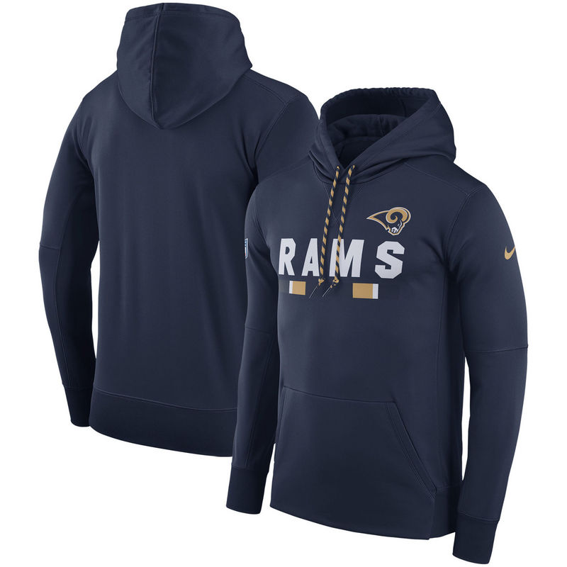 Men's Los Angeles Rams Nike Navy Sideline Team Name Performance Pullover Hoodie - Click Image to Close