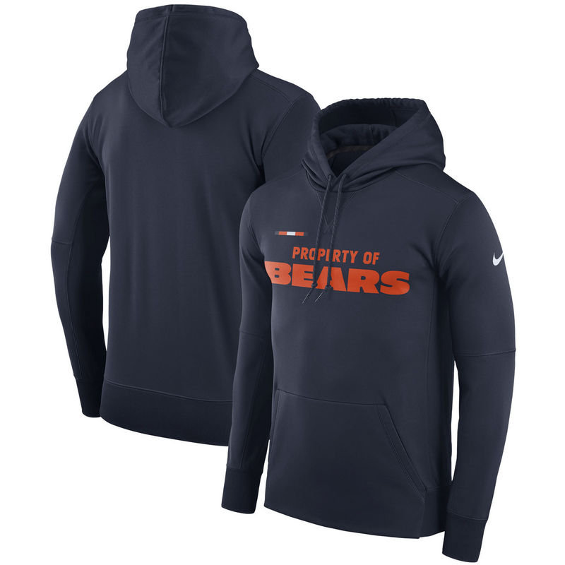 Men's Chicago Bears Nike Navy Sideline Property Of Performance Pullover Hoodie - Click Image to Close