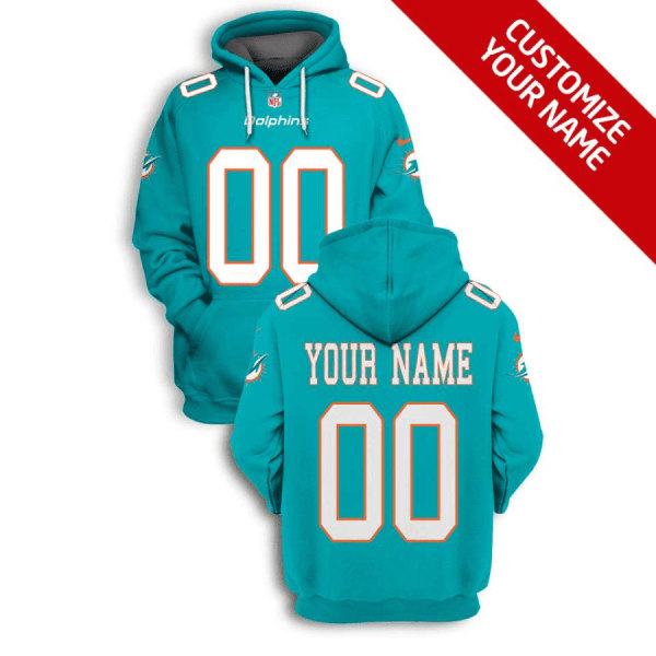 Miami Dolphins Active Player Custom 2021 Aqua Pullover Hoodie(Stitched number&name)