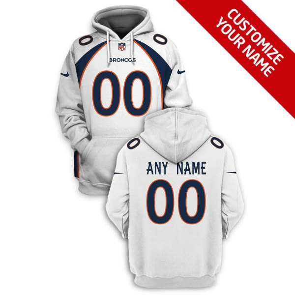 Denver Broncos Active Player Custom 2021 White Pullover Hoodie(Stitched number&name)