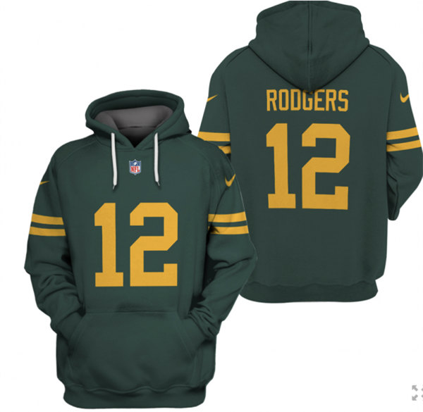 Men's Green Bay Packers #12 Aaron Rodgers 2021 Green Pullover Hoodie