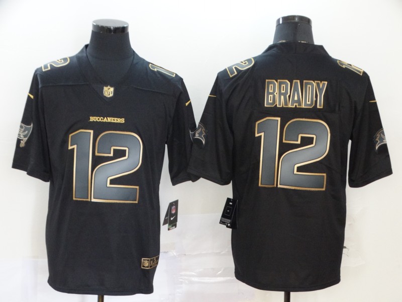 Men's Tampa Bay Buccaneers #12 Tom Brady 2020 Black Gold Edition Stitched NFL Jersey - Click Image to Close