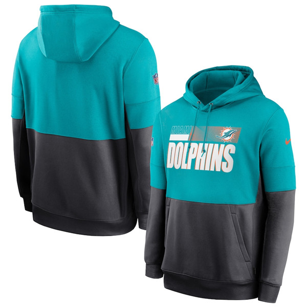 Men's Miami Dolphine Aqua/Charcoal Sideline Impact Lockup Performance Pullover NFL Hoodie