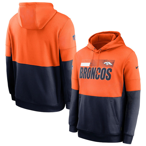 Men's Denver Broncos Orange/Navy Sideline Impact Lockup Performance Pullover Hoodie - Click Image to Close