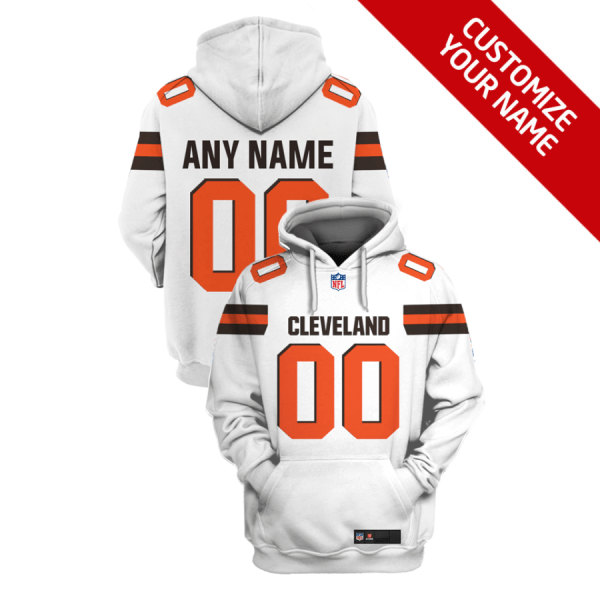 Cleveland Browns Active Player Custom 2021 White Pullover Hoodie(Stitched number&name)