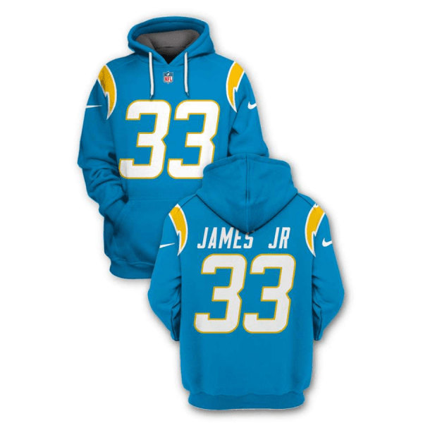 Men's Los Angeles Chargers #33 Derwin James JR 2021 Blue Pullover Hoodie - Click Image to Close