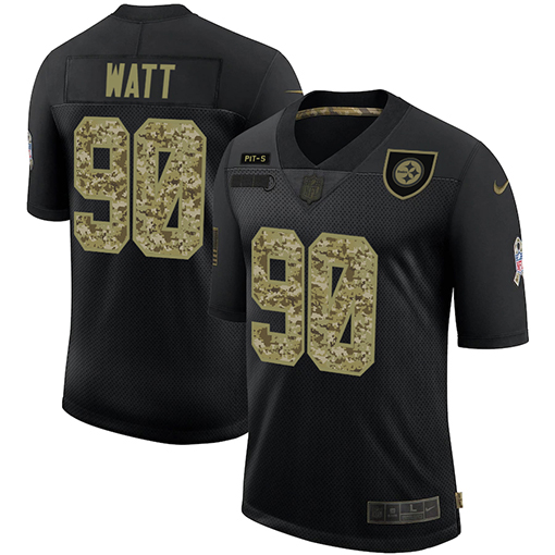 Men's Pittsburgh Steelers #90 T. J. Watt 2020 Black Camo Salute To Service Limited Stitched NFL Jersey - Click Image to Close