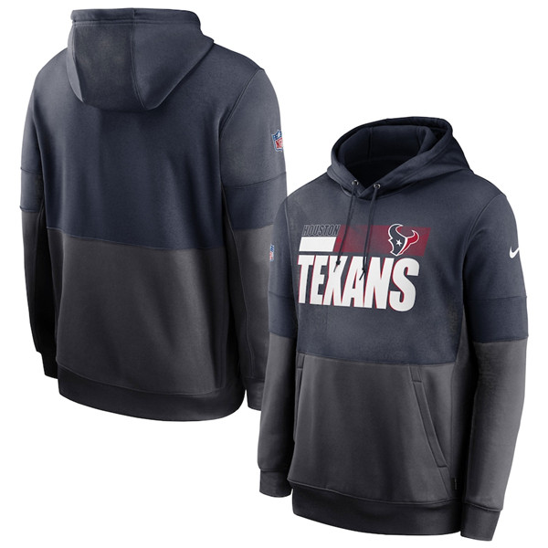 Men's Houston Texans Navy/Charcoal Sideline Impact Lockup Performance Pullover NFL Hoodie