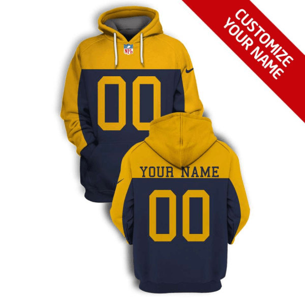 Green Bay Packers Active Player Custom 2021 Navy Yellow Pullover Hoodie(Stitched number&name)